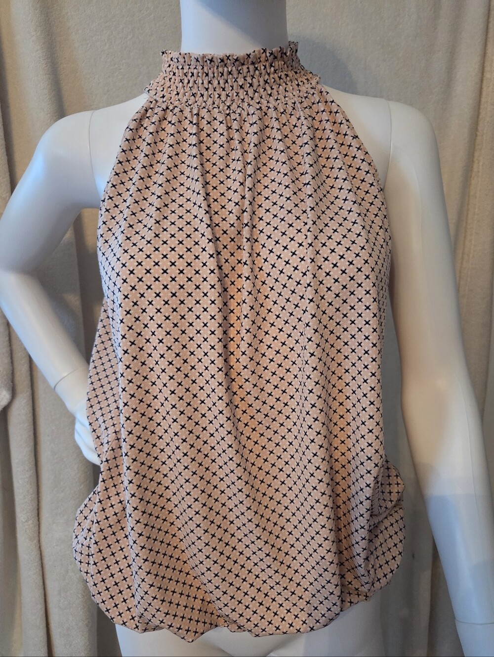 Adrianna Papell Pink Smocked Neck Shirt with Shirred Waist